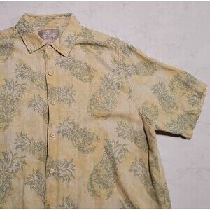 Jimmy Buffett Margaritaville Silk Linen Blend Hawaiian Camp Shirt Beach Aloha L